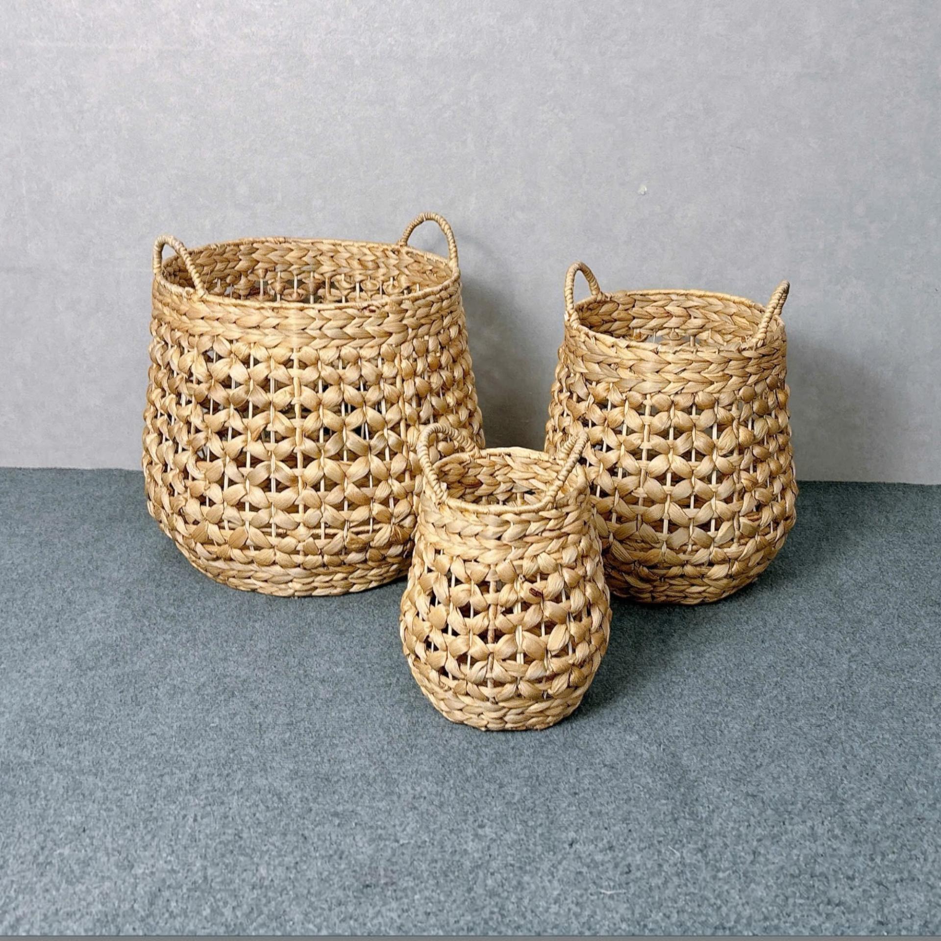 Handwoven Water Hyacinth Storage and Plant Basket Set