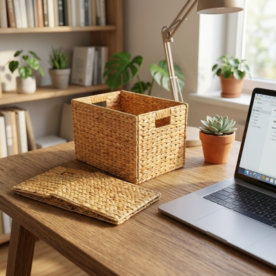Woven Storage Basket with Cut‑Out Handles