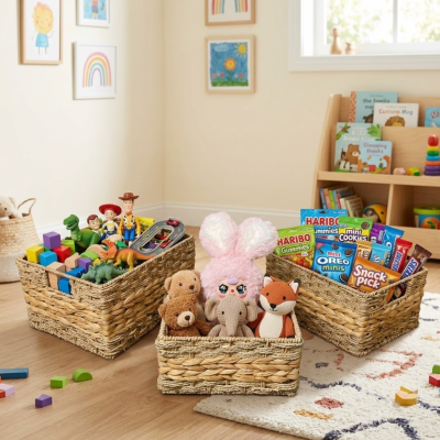 Handwoven Water Hyacinth Kids’ Storage Basket Set of 3