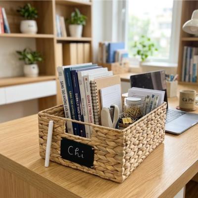Handwoven Water Hyacinth Office Storage Basket